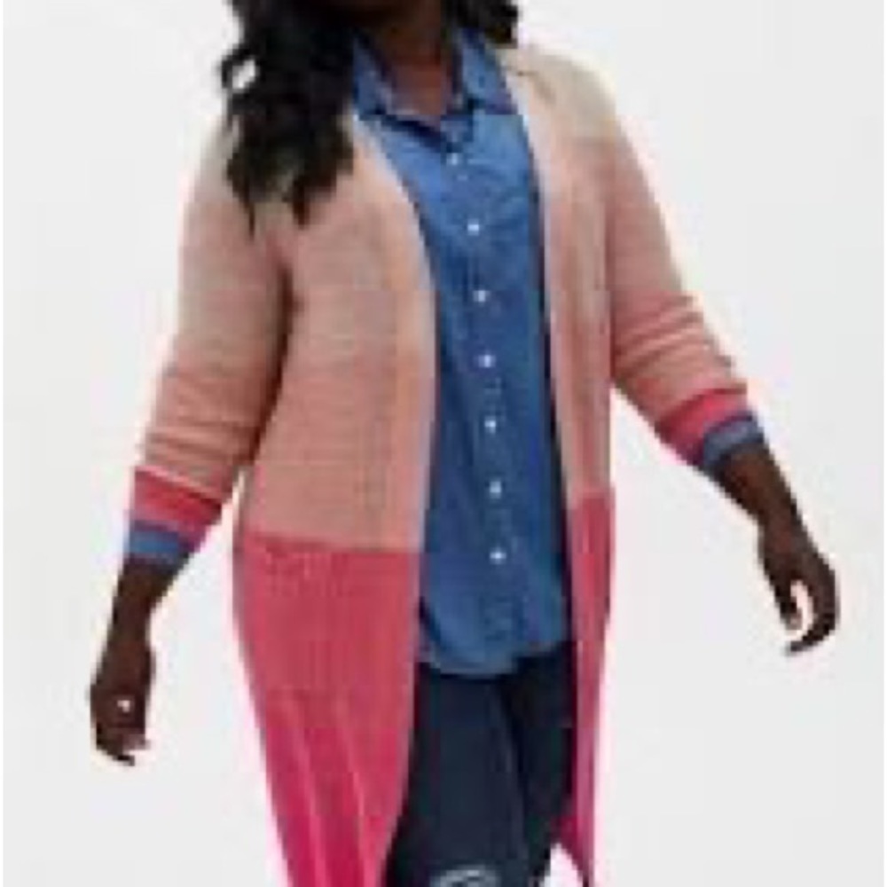 TORRID Pink Ombré Stripe Long Duster Cotton Open Front Cardigan Sweater